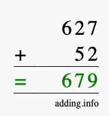 Calculate 627 + 52 using long addition