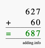 Calculate 627 + 60 using long addition