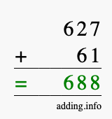 Calculate 627 + 61 using long addition