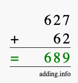 Calculate 627 + 62 using long addition