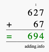 Calculate 627 + 67 using long addition