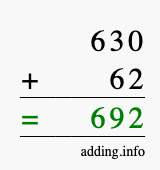 Calculate 630 + 62 using long addition