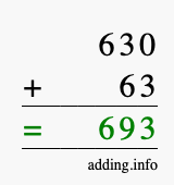 Calculate 630 + 63 using long addition