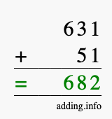 Calculate 631 + 51 using long addition