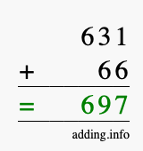 Calculate 631 + 66 using long addition