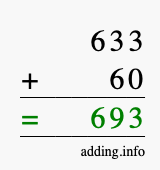 Calculate 633 + 60 using long addition