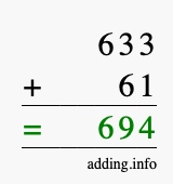 Calculate 633 + 61 using long addition