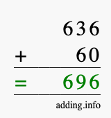 Calculate 636 + 60 using long addition