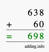 Calculate 638 + 60 using long addition