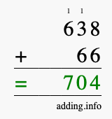Calculate 638 + 66 using long addition