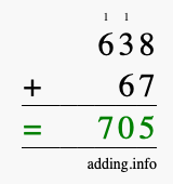 Calculate 638 + 67 using long addition