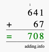 Calculate 641 + 67 using long addition