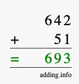 Calculate 642 + 51 using long addition