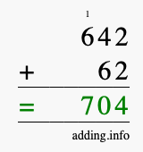 Calculate 642 + 62 using long addition