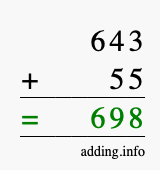 Calculate 643 plus 55 using long addition Calculate 643 + 55 using long addition