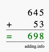 Calculate 645 + 53 using long addition