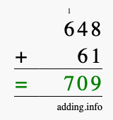 Calculate 648 + 61 using long addition