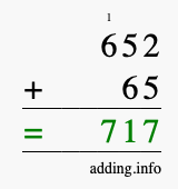 Calculate 652 + 65 using long addition