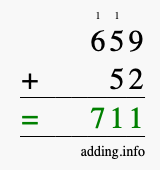 Calculate 659 + 52 using long addition