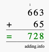 Calculate 663 + 65 using long addition