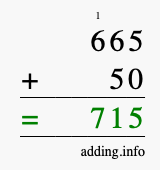 Calculate 665 + 50 using long addition