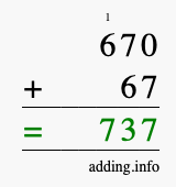 Calculate 670 + 67 using long addition