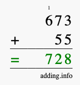 Calculate 673 plus 55 using long addition Calculate 673 + 55 using long addition
