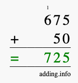 Calculate 675 + 50 using long addition