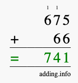 Calculate 675 + 66 using long addition