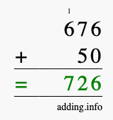 Calculate 676 + 50 using long addition