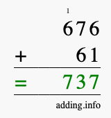 Calculate 676 + 61 using long addition