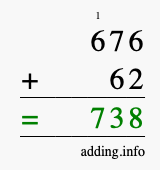 Calculate 676 + 62 using long addition