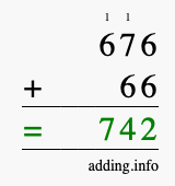 Calculate 676 + 66 using long addition