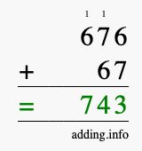 Calculate 676 + 67 using long addition