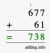 Calculate 677 + 61 using long addition