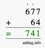 Calculate 677 + 64 using long addition