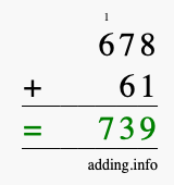 Calculate 678 + 61 using long addition
