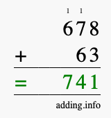 Calculate 678 + 63 using long addition