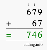 Calculate 679 + 67 using long addition