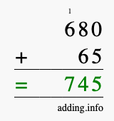 Calculate 680 + 65 using long addition
