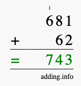 Calculate 681 + 62 using long addition