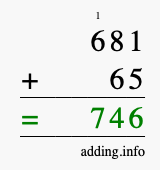 Calculate 681 + 65 using long addition