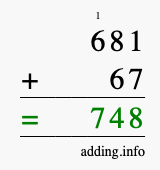Calculate 681 + 67 using long addition