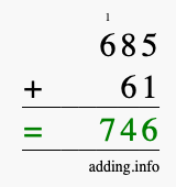 Calculate 685 + 61 using long addition