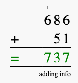 Calculate 686 + 51 using long addition