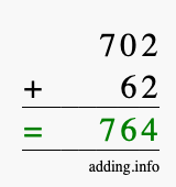 Calculate 702 + 62 using long addition