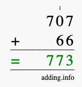 Calculate 707 + 66 using long addition