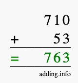 Calculate 710 + 53 using long addition