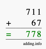 Calculate 711 + 67 using long addition