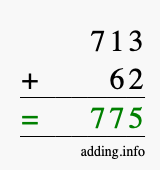 Calculate 713 + 62 using long addition